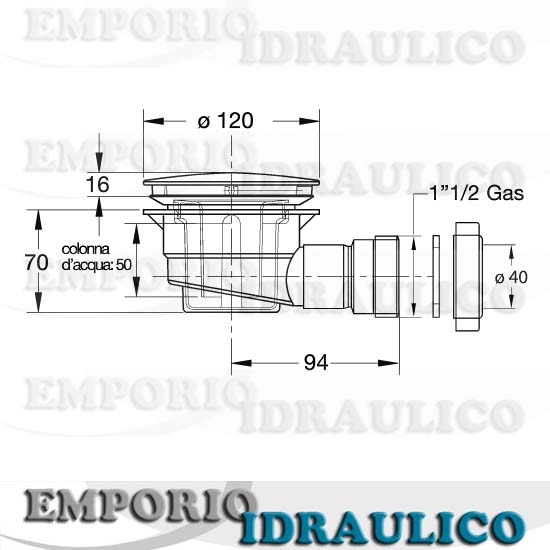 Doccione scarico 40/50 d. 120 sifone piatto doccia BONOMINI - 5280AB12B7